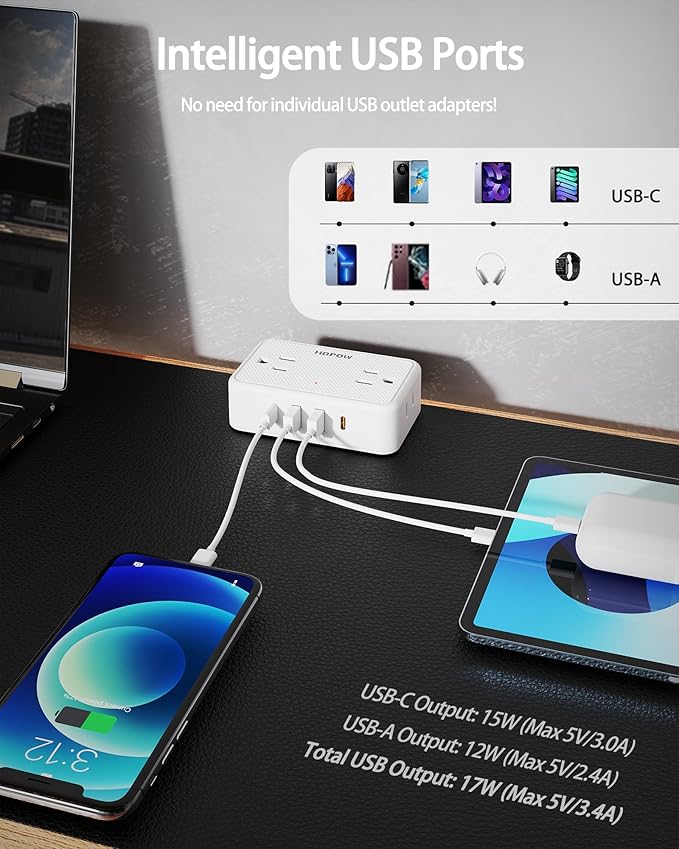 Dual Layer Desk Clamp Power Strip（White）, Desktop Edge Mount Charging Station - Image 4