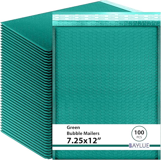 Green 7.25x12 Inch Poly Bubble Mailers #1 | Self Seal Padded Envelopes | Air by BAYLUE