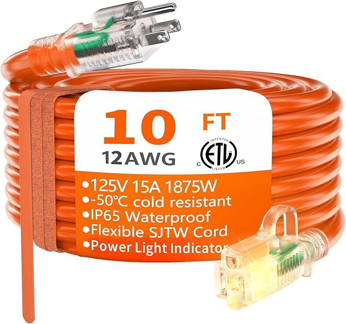 HUANCHAIN 12/3 Gauge Heavy Duty Outdoor Extension Cord 10 ft Waterproof by huanchain