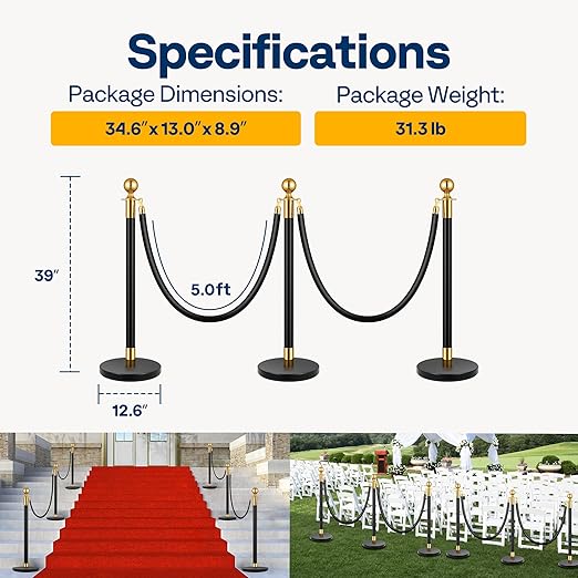 VIVOHOME Iron Stanchion Post Queue 6PCS Pole w/ 4 Red Velvet Ropes, Crowd - Image 7