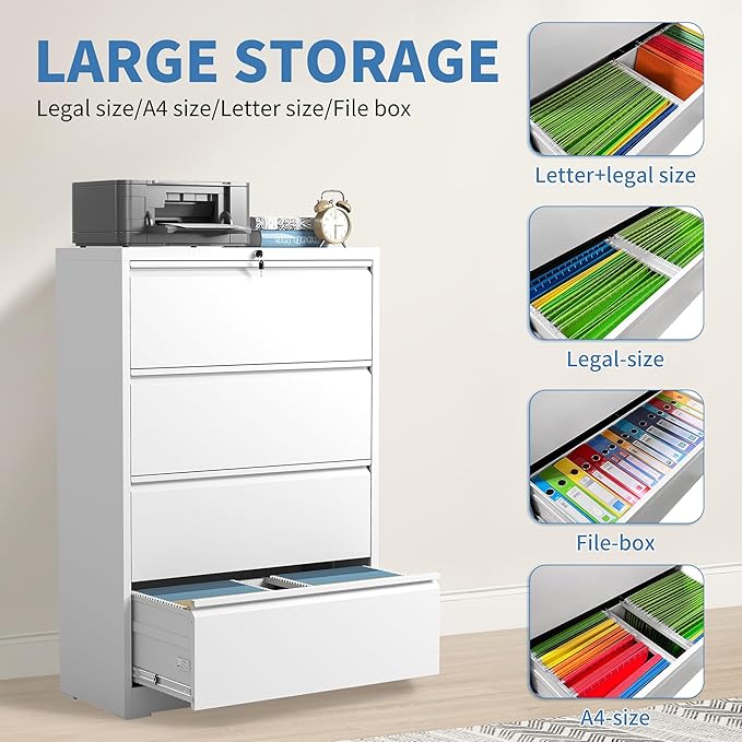 File Cabinets 4 Drawer, Metal Office Storage Filing Cabinet - Image 4