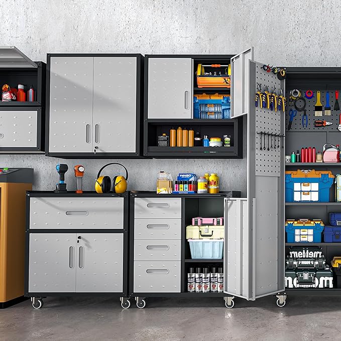 Metal Garage Storage Cabinet on Wheels, Lockable Rolling Tool Cabinet - Image 6