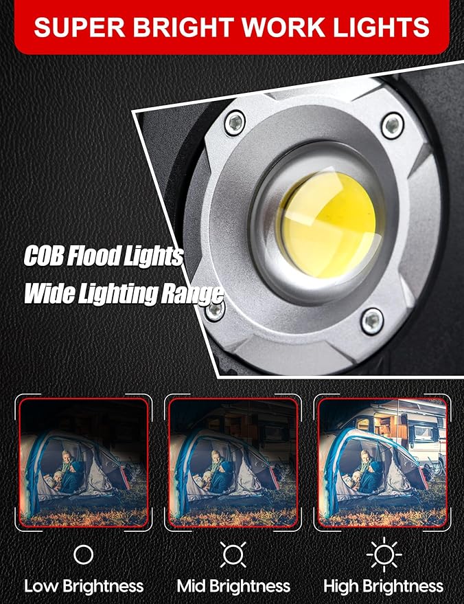 Adiding 4400mAh Rechargeable LED Work Light, Portable Flood Light Underhood - Image 5