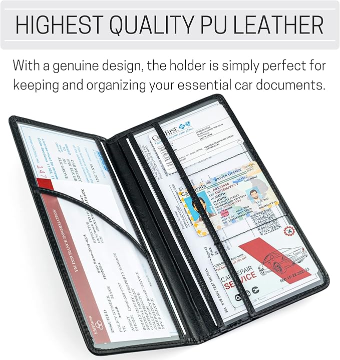 CANOPUS Car Registration and Insurance Holder, PU Leather Card Holder, Vehicle - Image 2