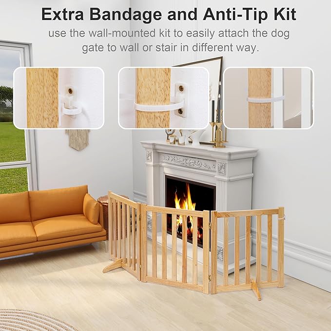 Freestanding Pet Gate, Solid Wood Folding Safety Fence Wooden Dog Gate - Image 4