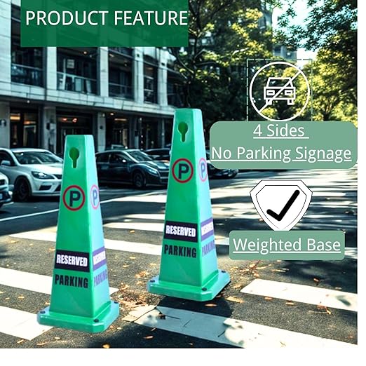BESEA 4Pack No Parking Cone Green Caution 4 Sided No Parking Cone Reserved - Image 4