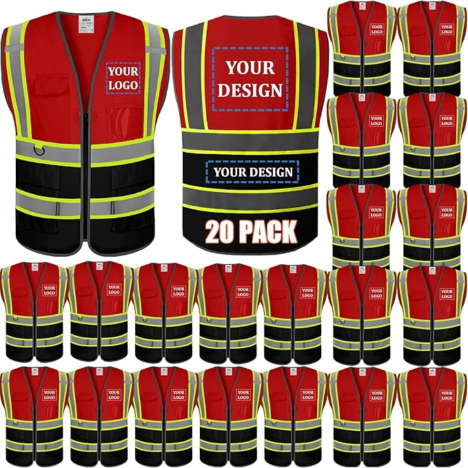 BeautyWill Custom Logo 10/20 Pack Safety Vest Class2 High Visibility Vest by BeautyWill