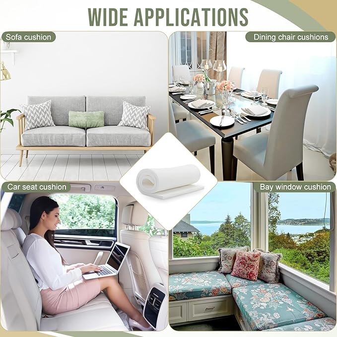 Frienda 2 Pcs Upholstery Foam 1" x 24" x 72" High Density Cushion White - Image 2