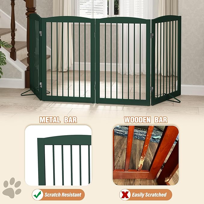 Freestanding Pet Gate for Dogs, Indoor Wooden Dog Gate for House, Foldable Dog - Image 4