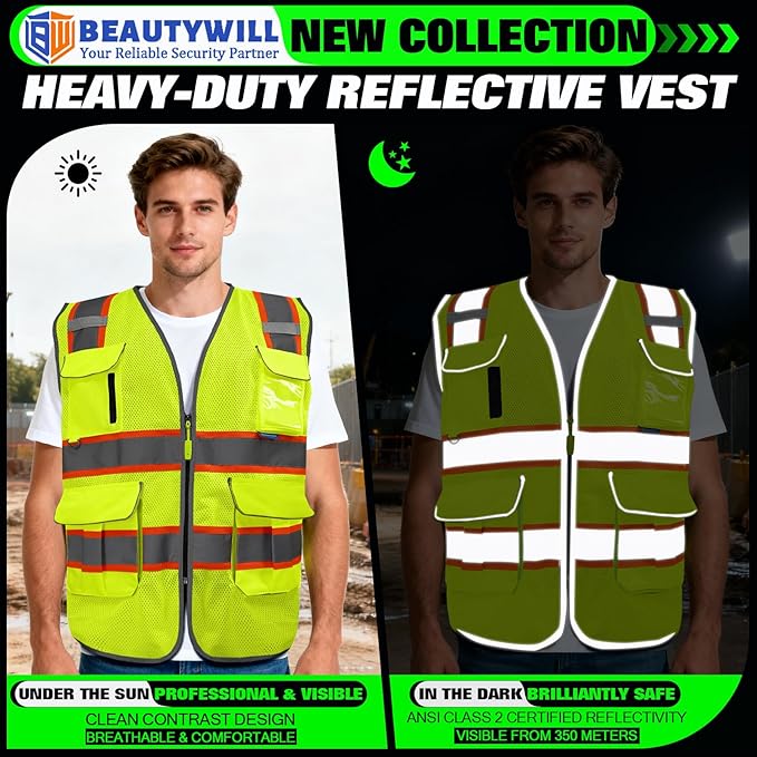 BeautyWill Custom Logo 10 Pockets Safety Vest Class2 ANSI Certified High - Image 7