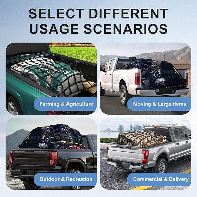 Cargo Net for Pickup Truck Bed, Heavy Duty 1100LBS Capacity, Adjustable Cam - Image 4