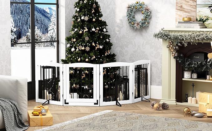 Freestanding Dog Gates with Door Walk Through, 80 inch Wide Gates Indoor - Image 7