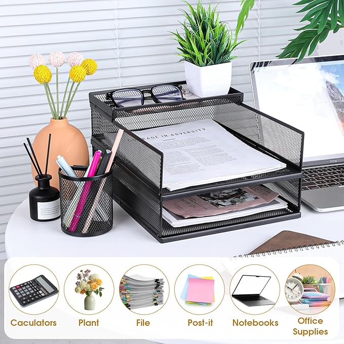 Black Metal Letter Tray Set, Front Load File Paper Holder - Image 5