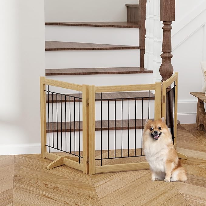 Wire Dog Gate Solid Wood Frame, Anti-Chewing Pet Gate Indoor Freestanding - Image 6