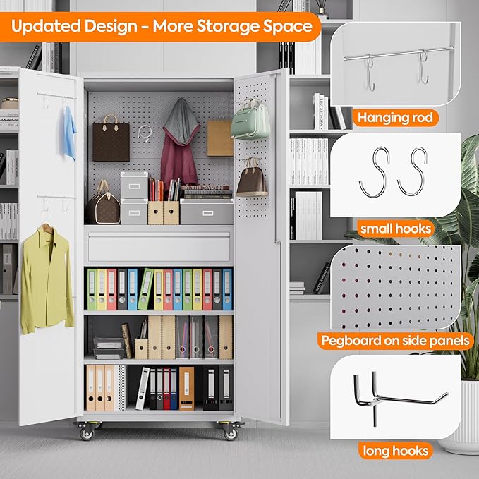 Metal Storage Cabinet with Drawers, Locking Garage Tool Cabinets on Wheels with - Image 6