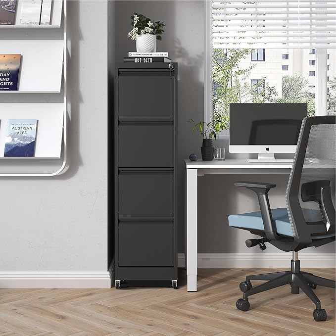 File Cabinet with Lock, 4 Drawers Filing Cabient with Wheel, Steel Vertical - Image 2