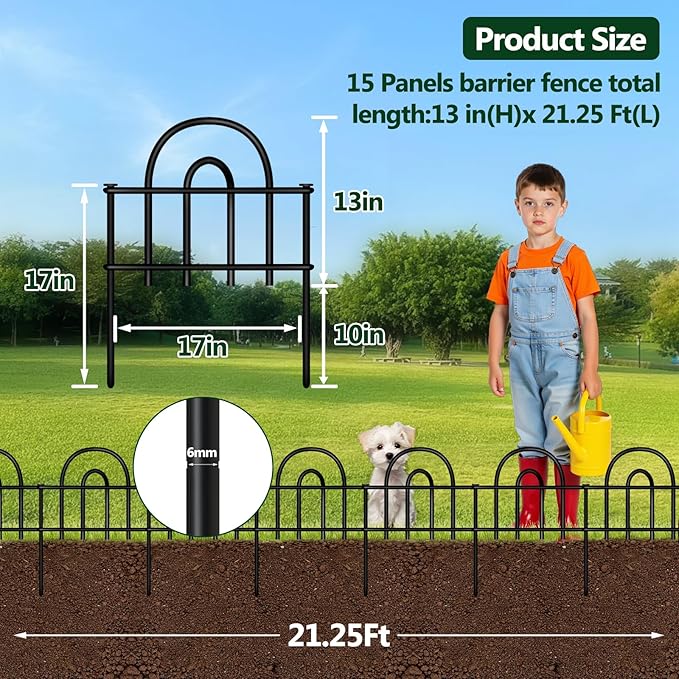 Decorative Garden Fence, 15 Panels No Dig Fence, 21.25 ft x 13 in Animal Barrier - Image 2