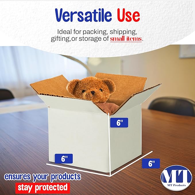 MT Products Sturdy White Corrugated Cardboard Shipping Boxes 6" x 6" x 6" - Image 2