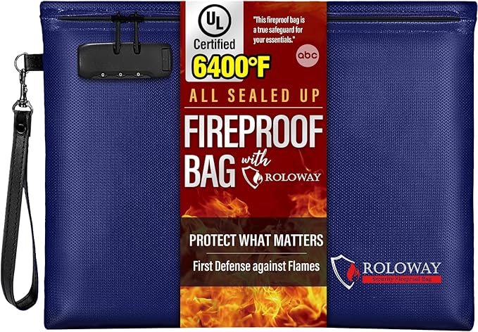 ROLOWAY Fireproof Document Bag, 6400℉ Fireproof Money Bag by ROLOWAY