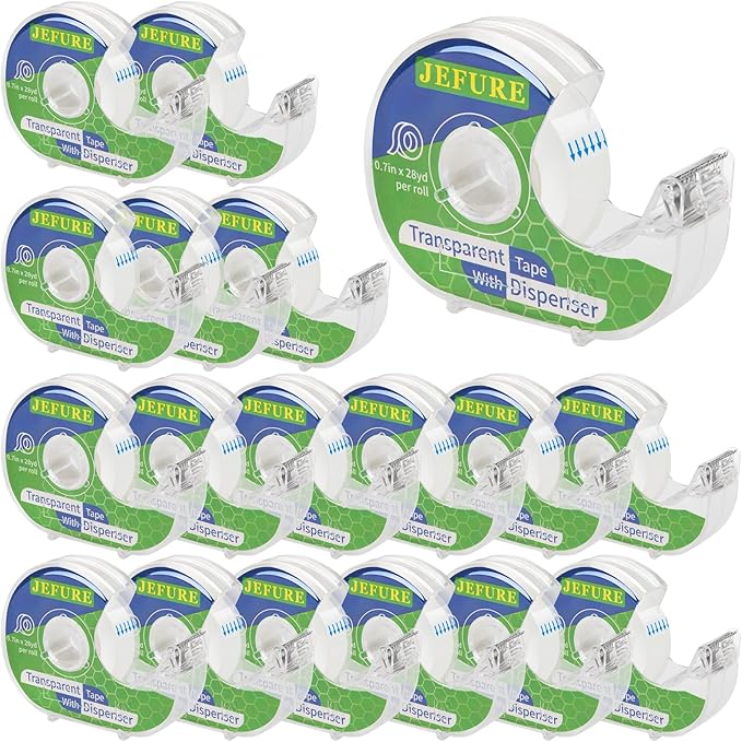 18 Pcs Transparent Tape with Dispenser, 0.7 x 1000 in Clear Tape Rolls Bulk by JEFURE