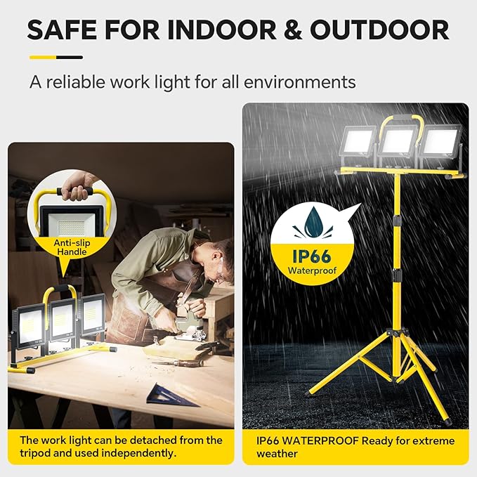LED Work Lights with Stand: 3 Head Adjustable Work Light with Individual Switch - Image 3