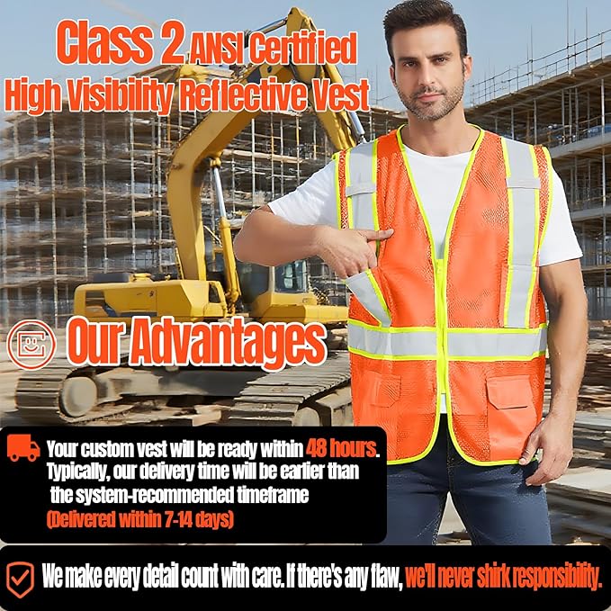 BeautyWill Custom Safety Vest Customized Logo Class 2 High Visibility - Image 6