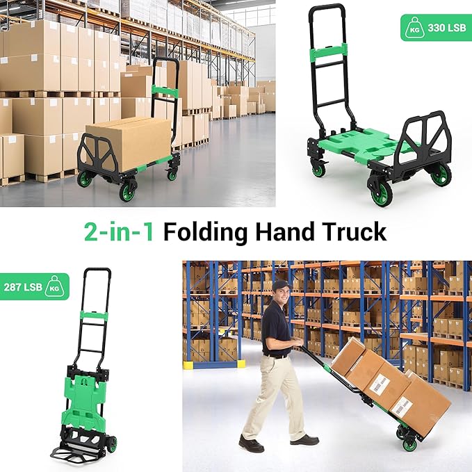 2-in-1 Folding Hand Truck with Folding Basket, Collapsible Hand Truck Dolly - Image 3