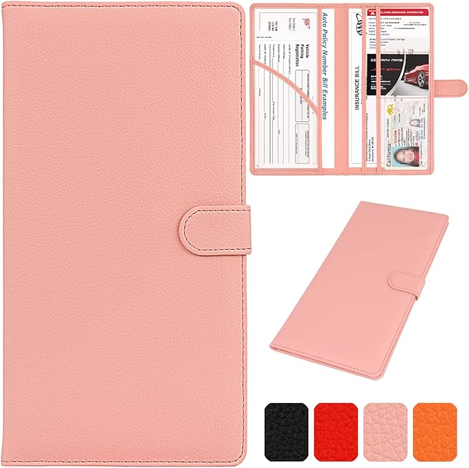 Car Registration and Insurance Holder, Leather Magnetic Shut Vehicle Glove Box by Srandme