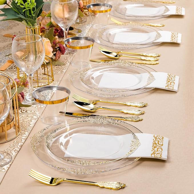 350PCS Clear Gold Plastic Plates - Image 7