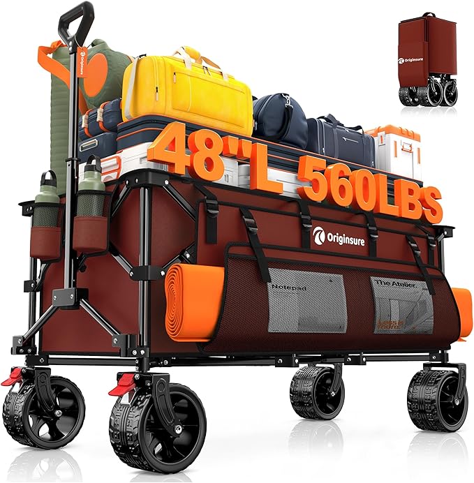 48" L Collapsible Wagon Cart Foldable, 560lbs Weight Capacity 300L Heavy Duty by Unknown