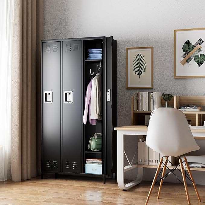 Metal Storage Locker with 3 Doors, Employee Lockers with 9 Hooks - Image 2