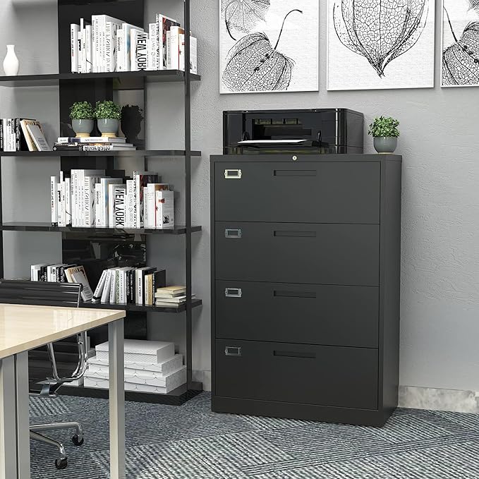 4 Drawer Filing Cabinet with Lock Metal Lateral File Cabinet Office Home Steel - Image 2
