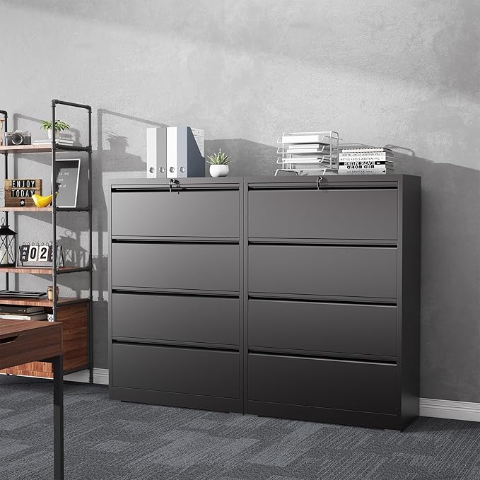 4 Drawer File Cabinet with Lock, Lateral Filing Cabinets, Metal Storage Filing - Image 8