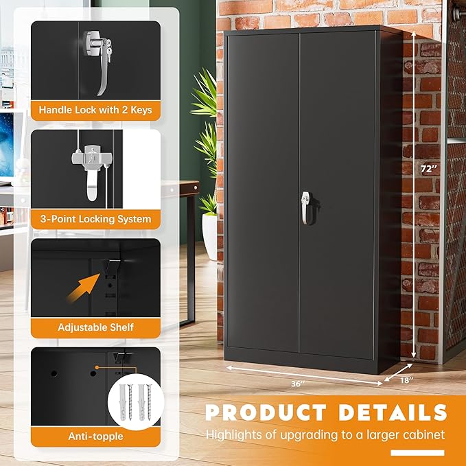 Greenvelly Steel SnapIt Storage Cabinet, 2 Doors and Lock - Image 3