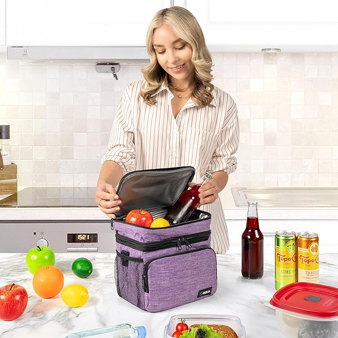 opux Insulated Lunch Bag for Men Women, Large Dual Compartment Cooler Bag - Image 3