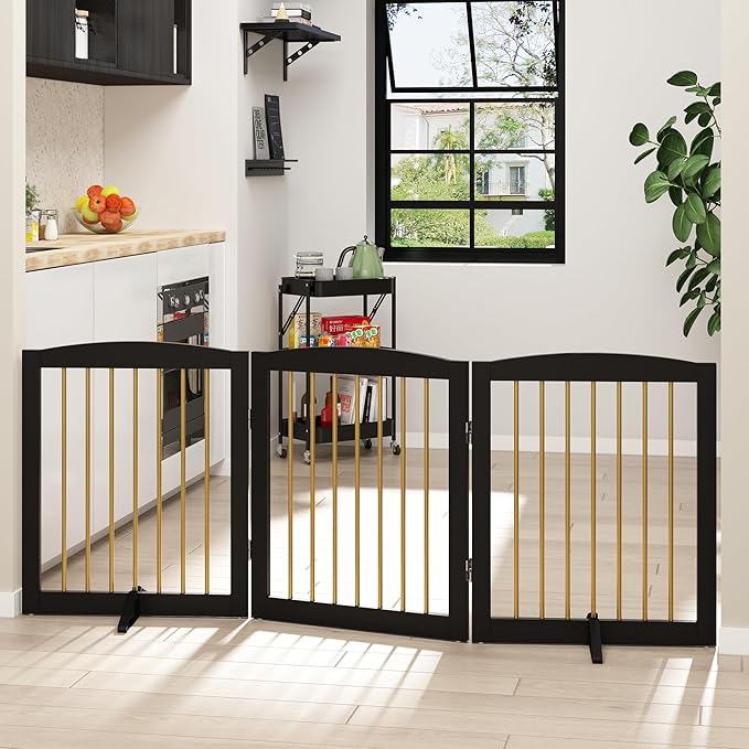 Freestanding Pet Gate for Dogs, Foldable Wooden Dog Gate for House, Indoor Dog - Image 2