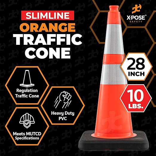 Xpose Safety 28 Inch Orange Slim Line Traffic Cones Heavy Duty 10lb - Image 4