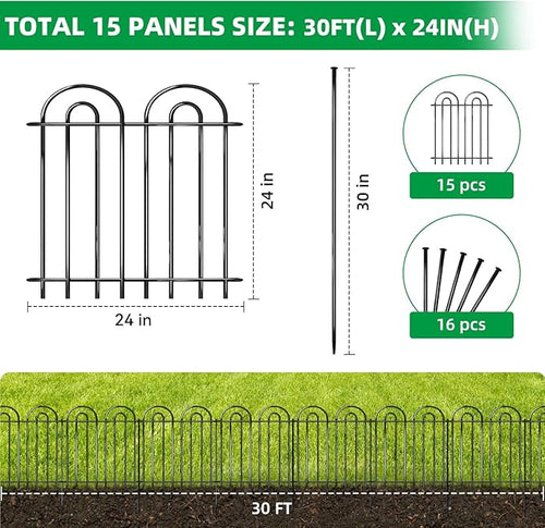 15 Panels Decorative Garden Fence, 24 in X 30 ft No Dig Dog Fence Outdoor - Image 2