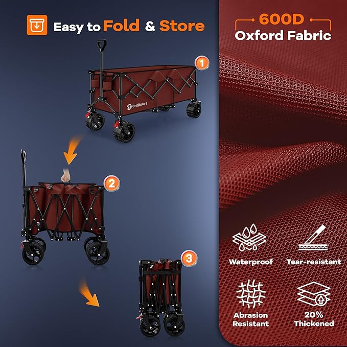 48" L Collapsible Wagon Cart Foldable, 560lbs Weight Capacity 300L Heavy Duty - Image 9