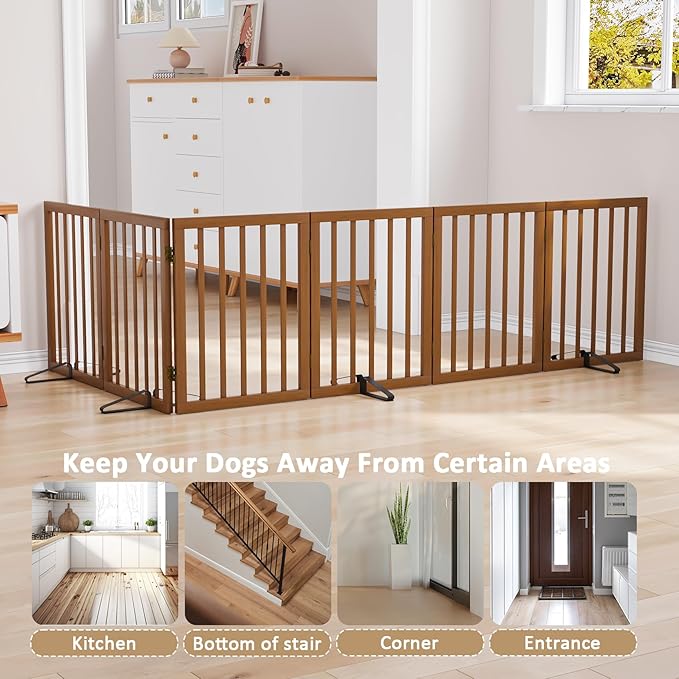 Freestanding Pet Gate Foldable Dog Gate Walnut Bamboo Dog Gates - Image 4