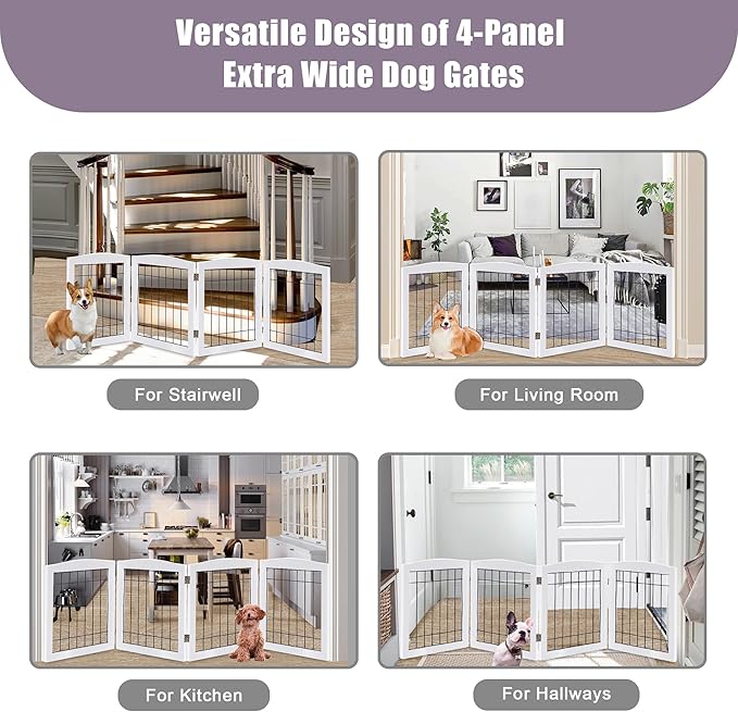 LZRS 4-Panel Extra-Wide Wooden Freestanding Dog Gate: Foldable Solid Wood and - Image 6