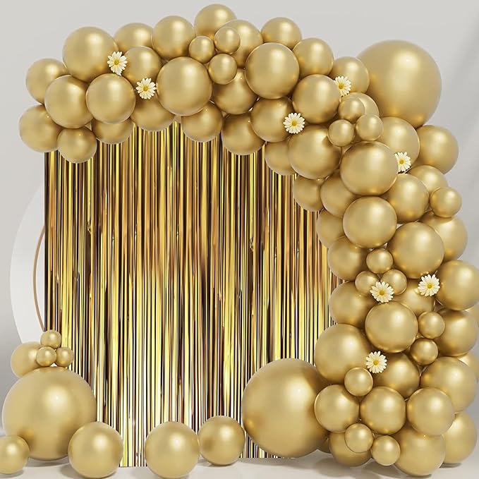 3 Pack 3.3 x 8.2 ft Matte Gold Foil Fringe Backdrop Curtains, Tinsel Streamers - Image 7