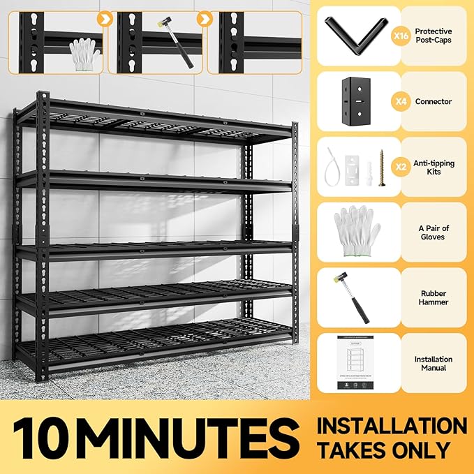5-Tier 60" W X 20" D X 72" H Storage Shelves 2500LBS Metal Garage Shelving - Image 7