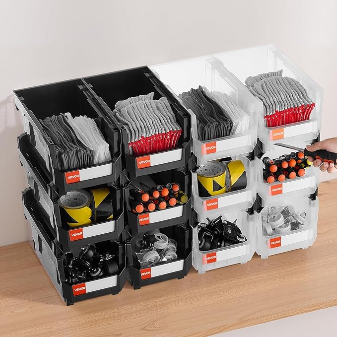 VEVOR Plastic Stackable Storage Bins, 14.8 x 8.5 x 7.1 inch, Plastic Containers - Image 8