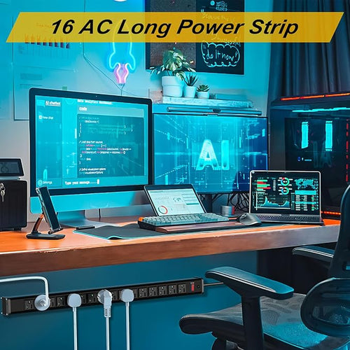 16 Outlets Long Power Strip Metal Wall Mount Power Strip 10 FT Heavy Duty - Image 2