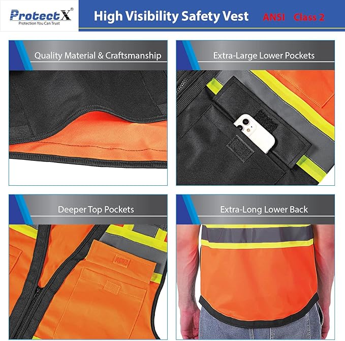 ProtectX 6 Pockets High Visibility Safety Vest - Image 4
