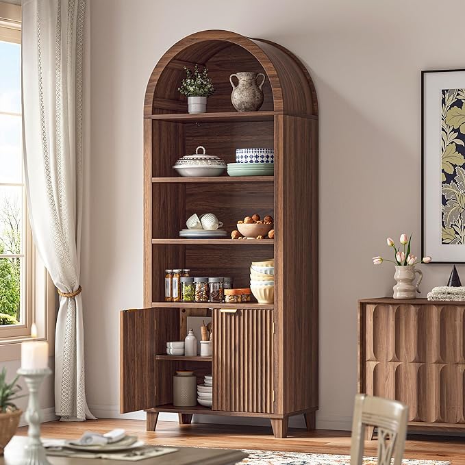 79.9" Tall Arched Storage Cabinet, 6-Tier Pantry Cabinet - Image 9