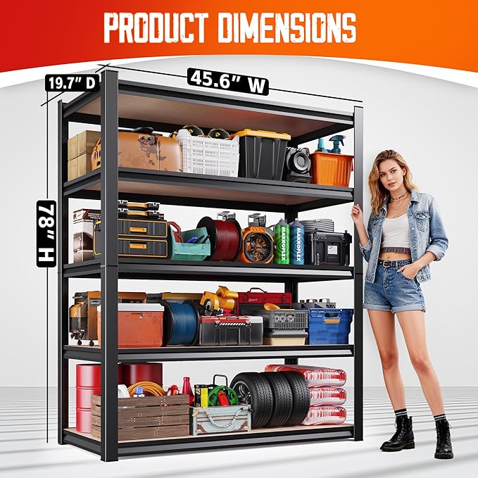 Set of 3 Garage Shelving-2050 lbs 5 Tier Storage Shelves, Adjustable Heavy Duty - Image 5