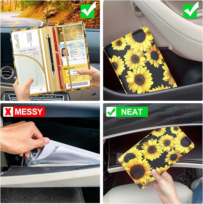 Car Registration and Insurance Card Holder, Leather License Document Floral - Image 5