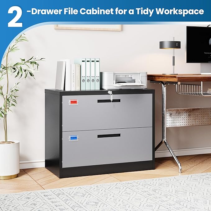 2 Drawer File Cabinet, Lateral Filing Cabinets - Image 7